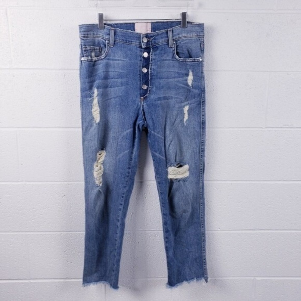 Revice Dream Fit Straight Leg Raw Hem High Rise‎ Distressed Jeans Size 32